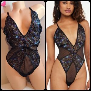 Savage X Fenty Butterfly Lace & Mesh Plunge Bodysuit Teddy Size 2X